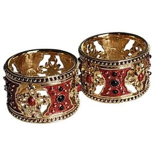 St. John Home Gold-tone Red & Black Enameled Napkin Rings